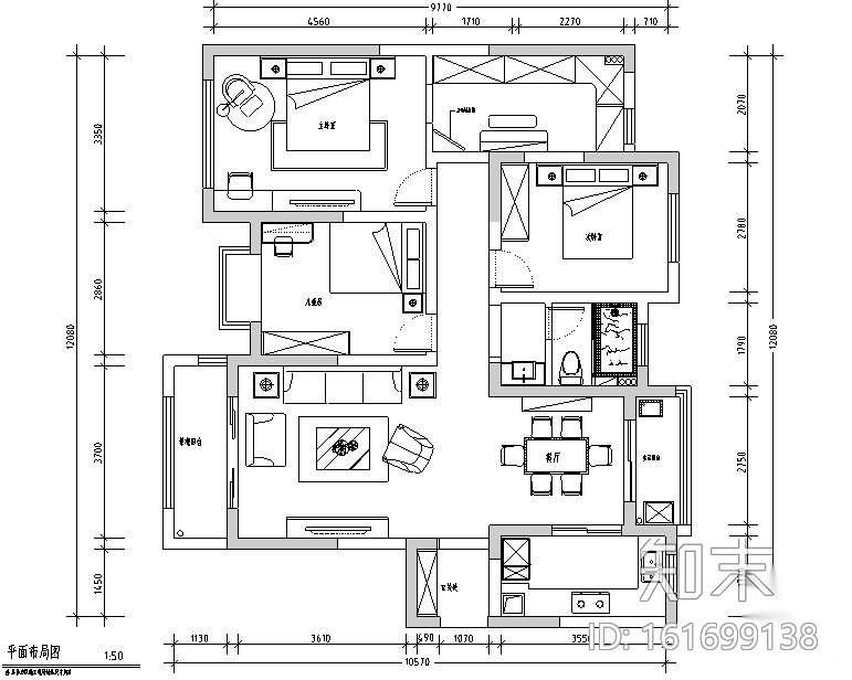 [江苏]美式简约128平米住宅设计施工图（附效果图）cad施工图下载【ID:161699138】