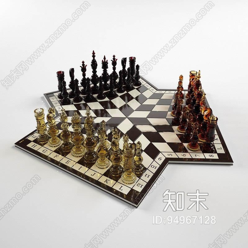 三人國際象棋國外模型3d模型下載【id:94967128】