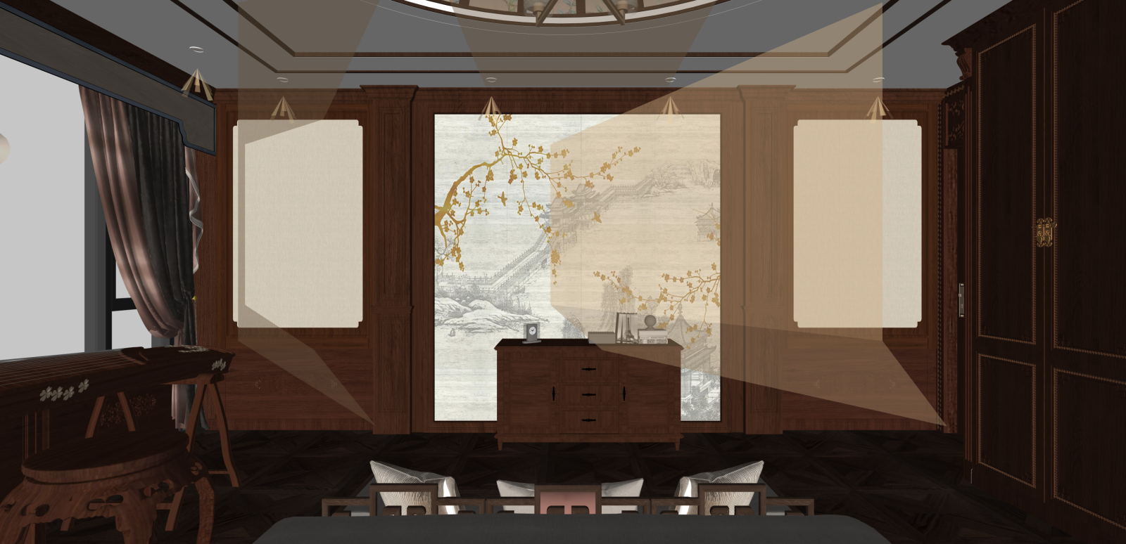 中式家居卧室SU模型下载【ID:1216061885】