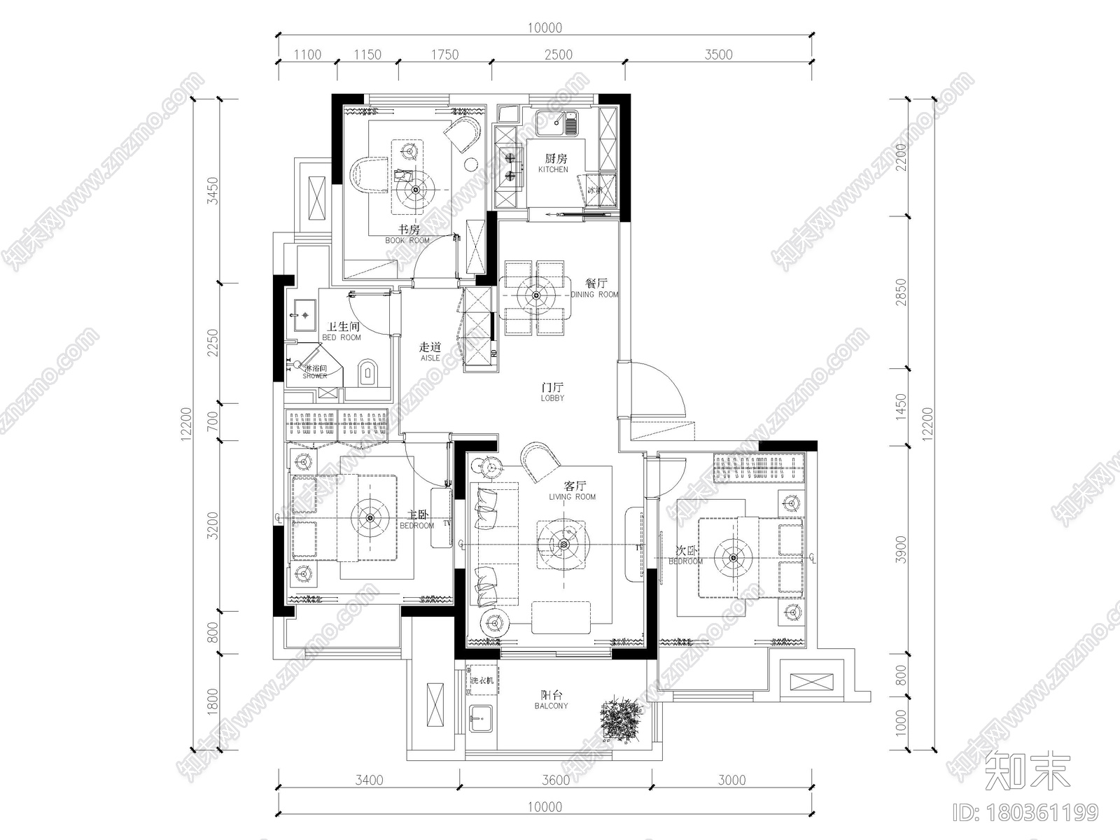 [无锡]金茂府84㎡现代两居样板间装修施工图施工图下载【ID:180361199】