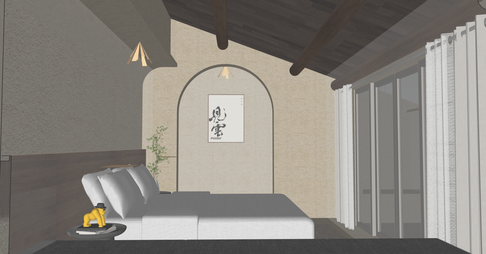 侘寂民宿客房SU模型下载【ID:1215998268】