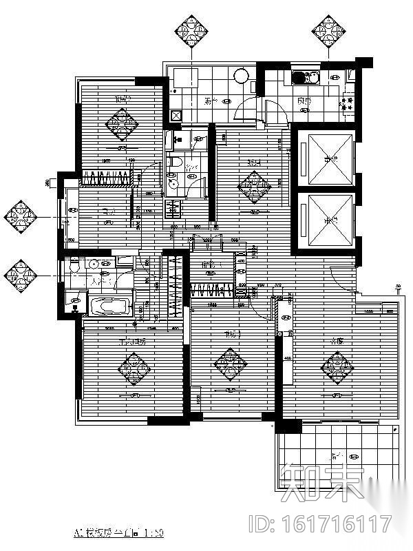 [上海]酒店式公寓四居室样板房施工图施工图下载【ID:161716117】