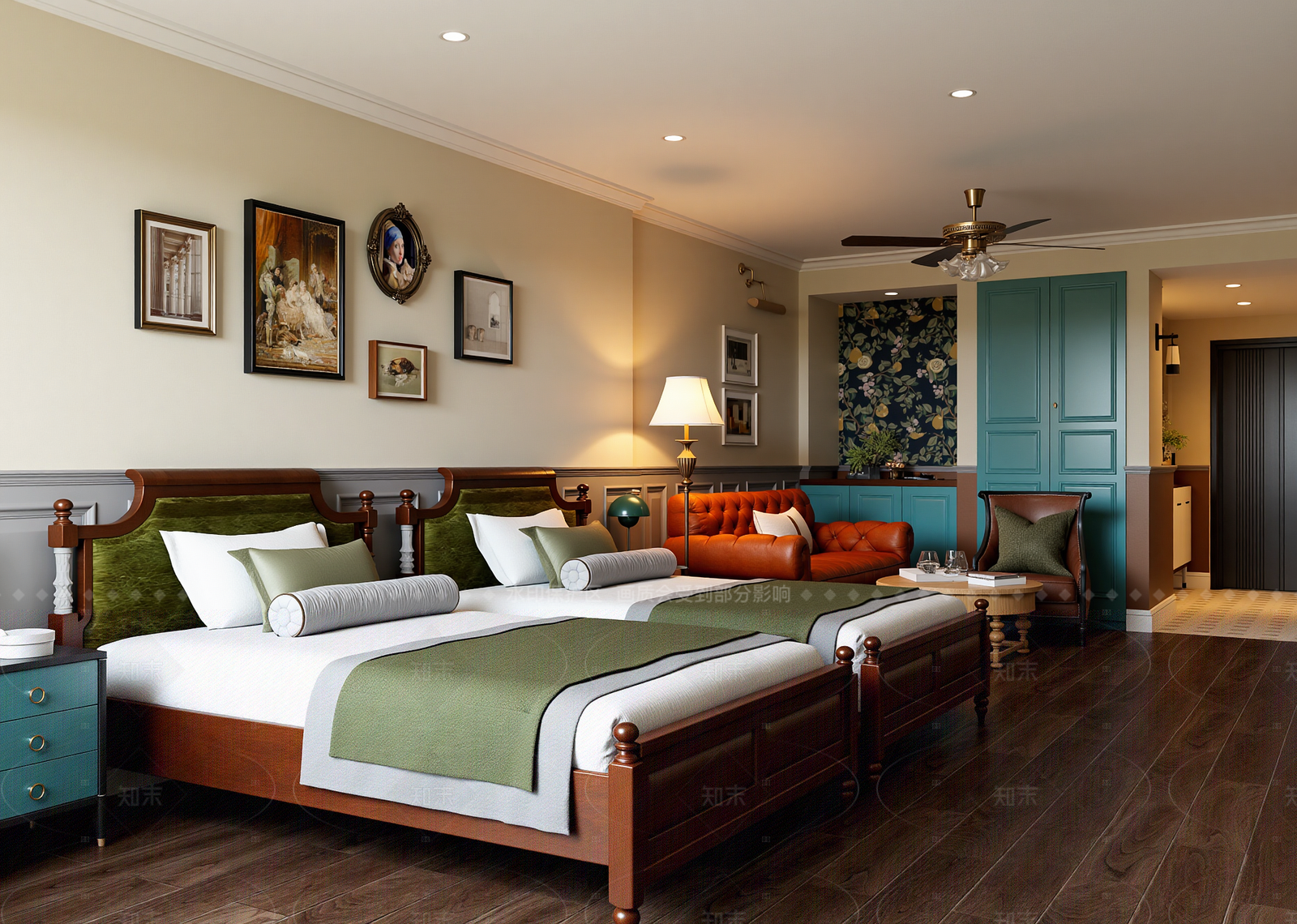 美式民宿客房3D模型下载【ID:1214630663】