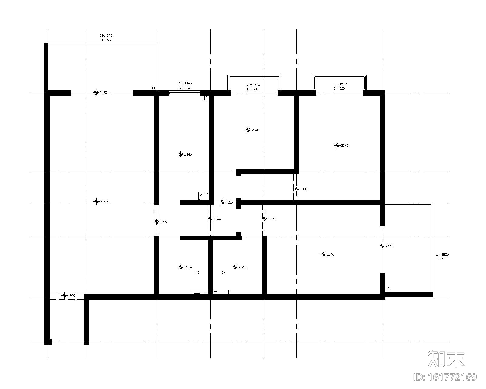 三居室改造成大两居室的改装方案（附施工图＋效果图）cad施工图下载【ID:161772169】