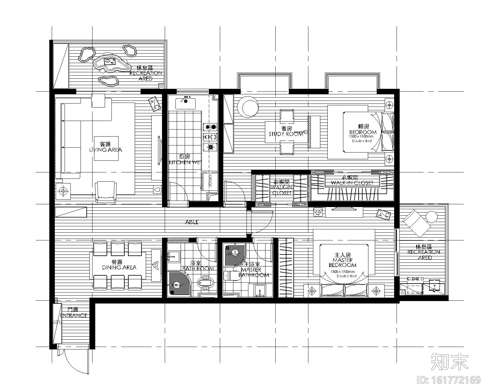 三居室改造成大两居室的改装方案（附施工图＋效果图）cad施工图下载【ID:161772169】