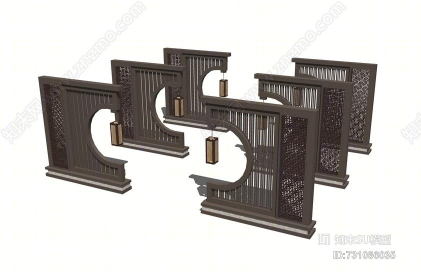 新中式阵列景墙SU模型【ID:731086035】