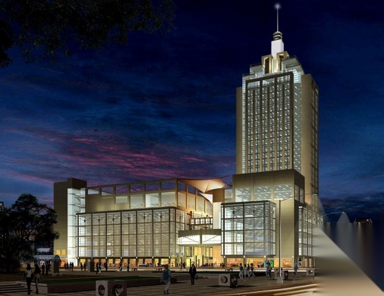 [徐州]某二十六层大型购物广场及办公楼建筑方案图(含效...cad施工图下载【ID:166569146】