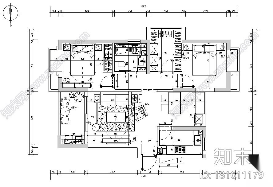 白马山庄现代样板间设计施工图（附效果图）cad施工图下载【ID:181611179】