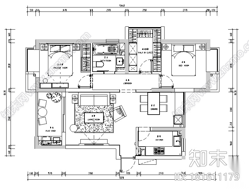 白马山庄现代样板间设计施工图（附效果图）cad施工图下载【ID:181611179】