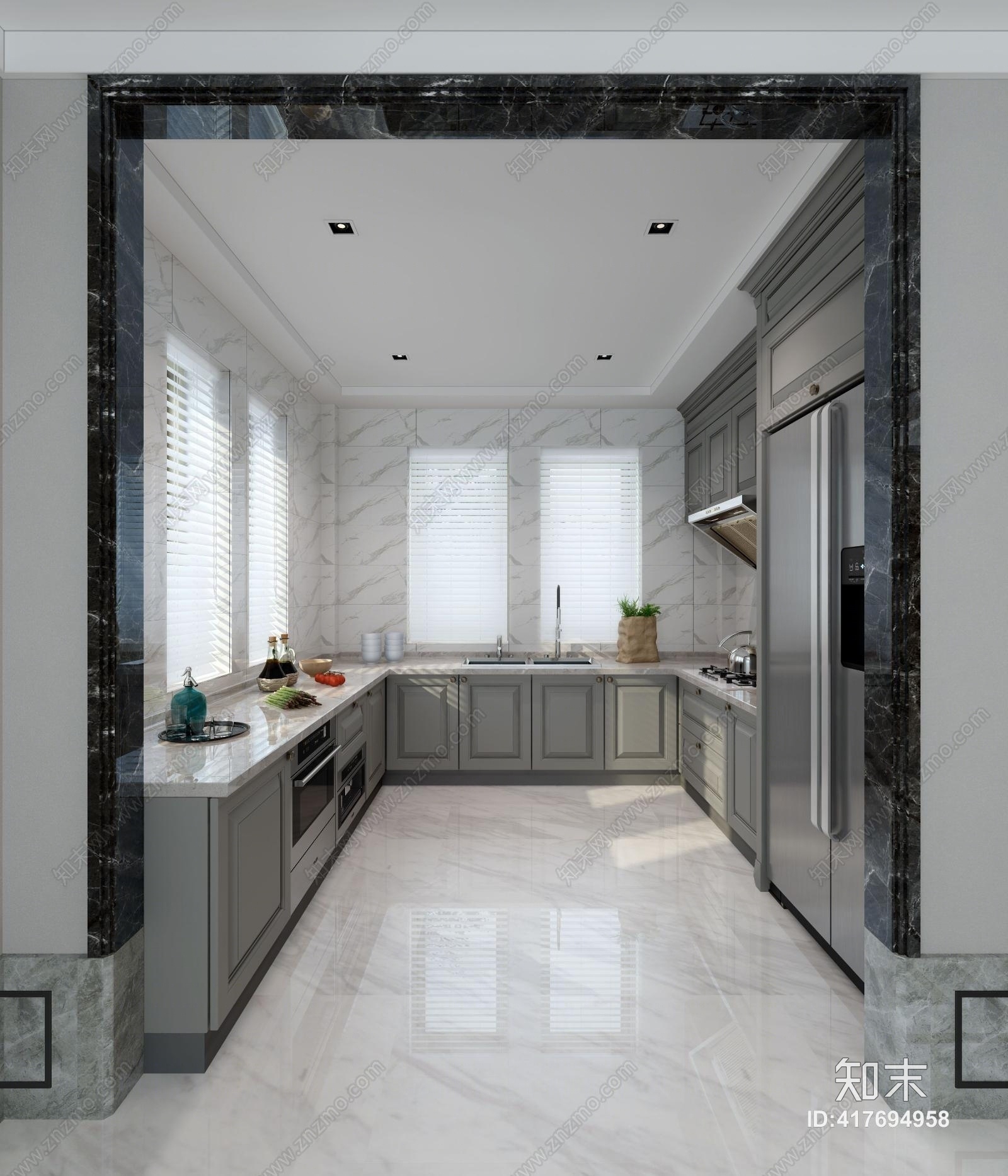 后现代家具封闭式厨房3D模型下载【ID:417694958】