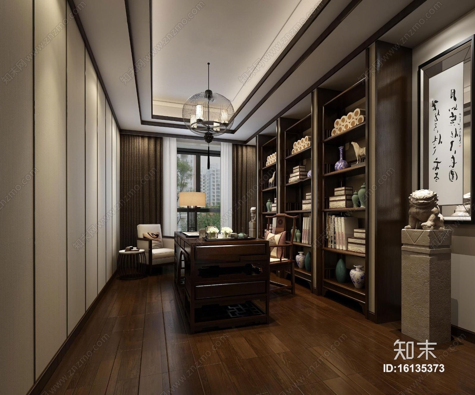 中式书房空间3D模型下载【ID:16135373】