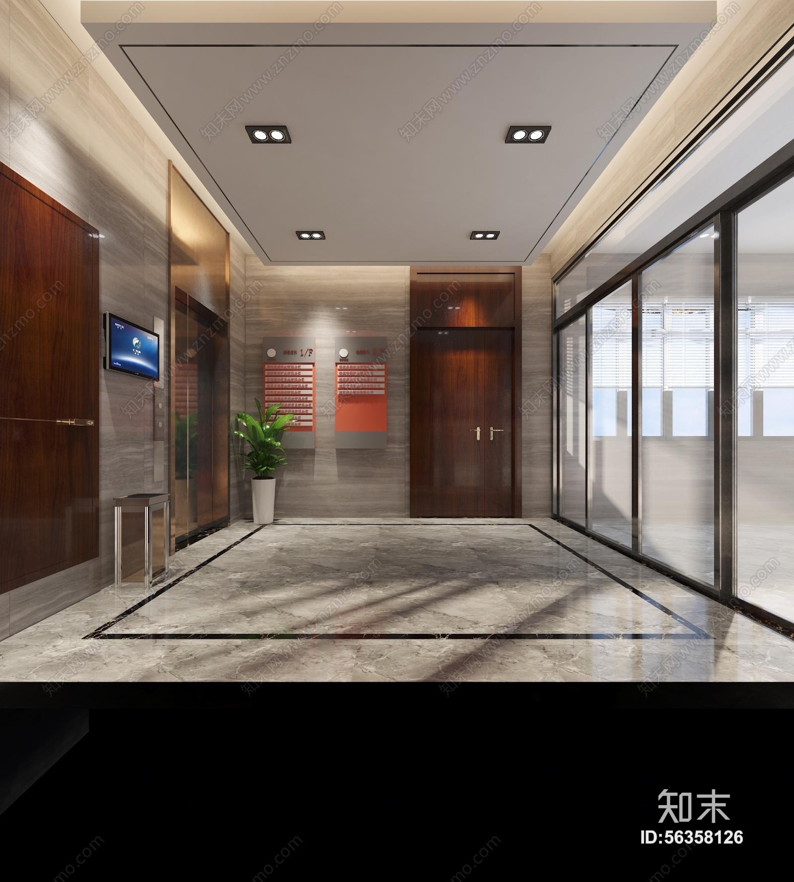 现代电梯厅3D模型下载【ID:56358126】