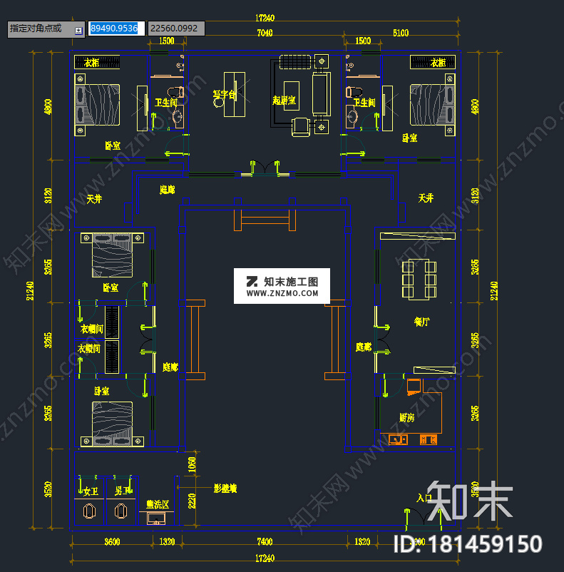 四合院平面布置图cad施工图下载cad施工图下载【ID:181459150】