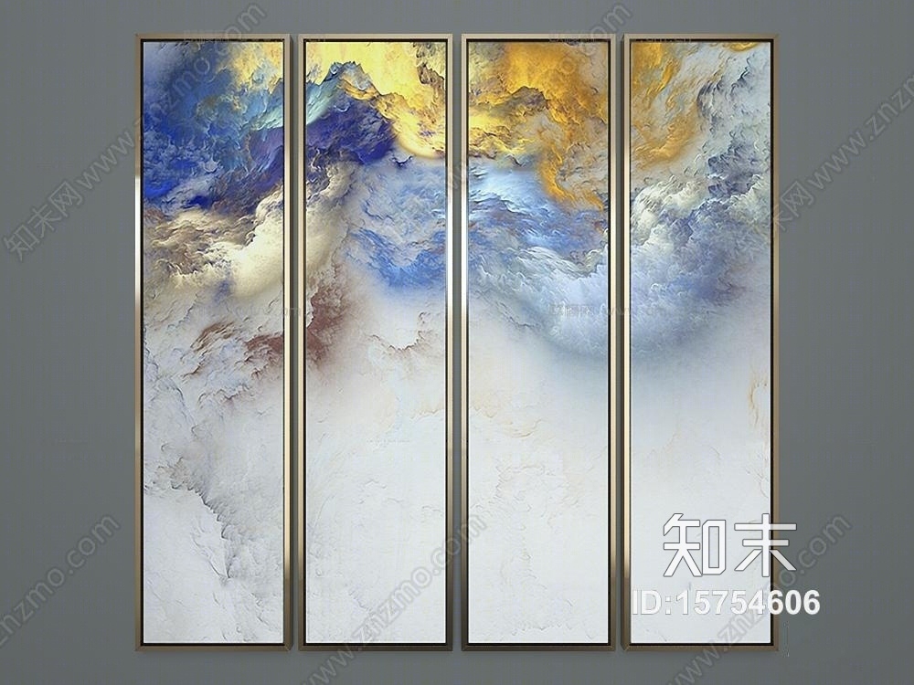 新中式七彩祥云装饰画组合3D模型下载【ID:15754606】