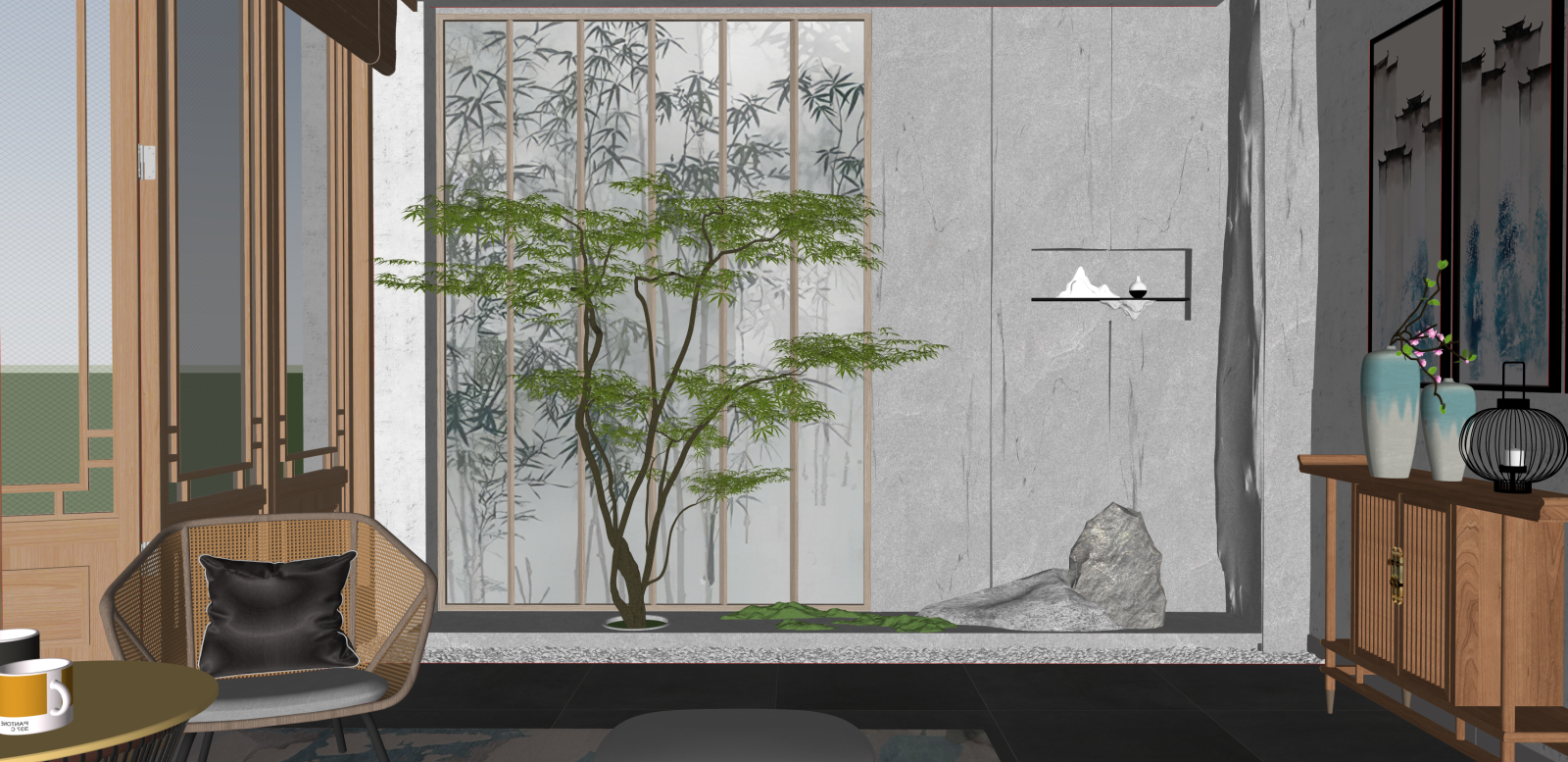 新中式活动室SU模型下载【ID:1216014748】