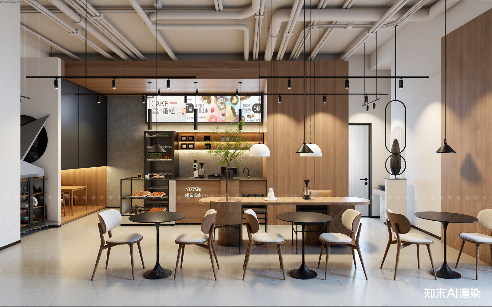 现代甜品面包店3D模型渲染效果图