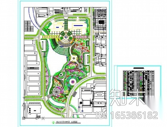 某校区局部景观平面图及植物配置总图施工图下载【ID:165386182】