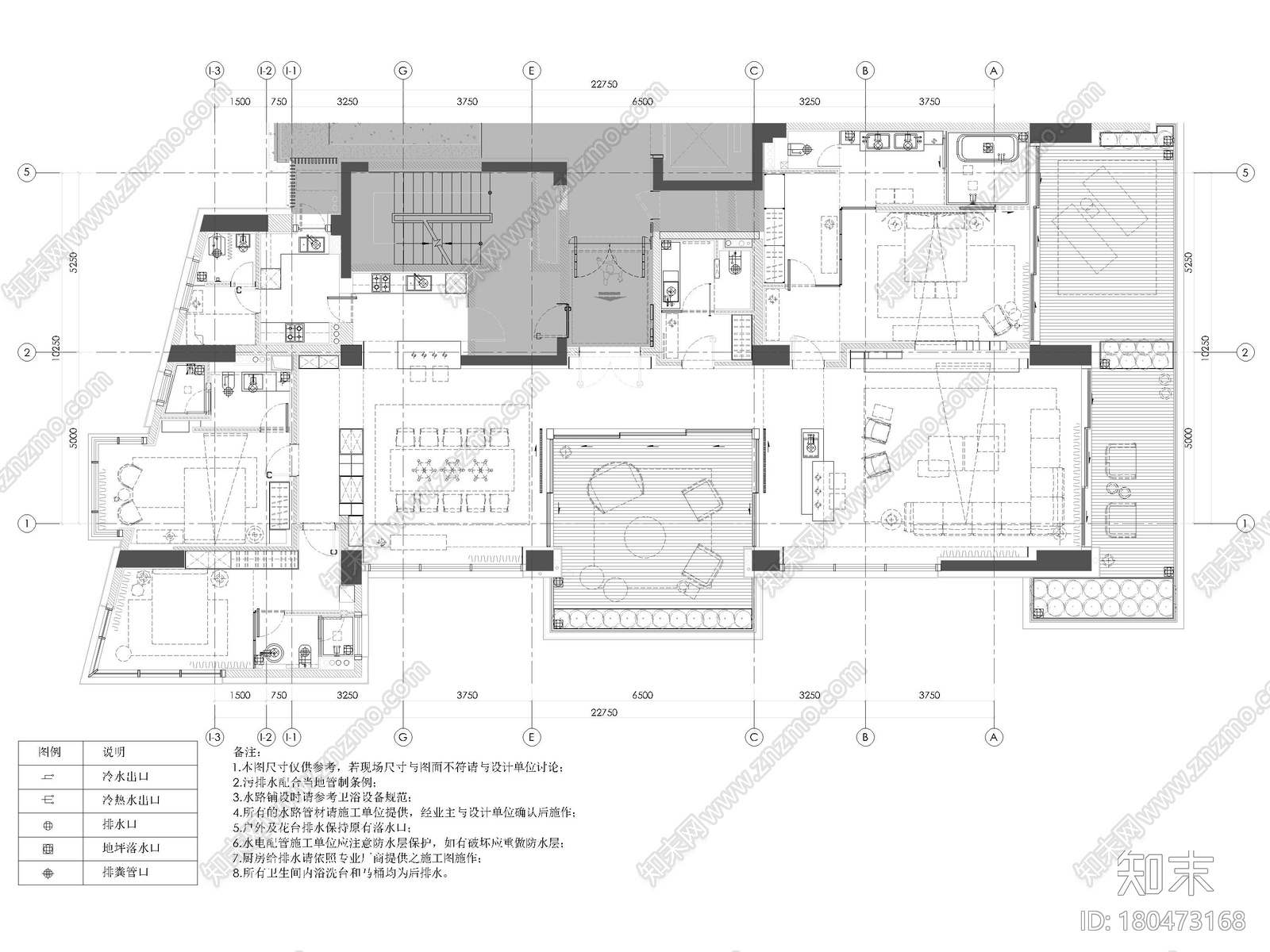 [三亚]四季公寓330㎡三居样板间装修施工图施工图下载【ID:180473168】