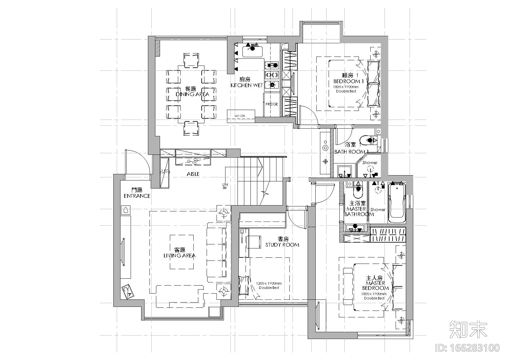 [福建]厦门郑女士样板间CAD施工图+效果图cad施工图下载【ID:166283100】