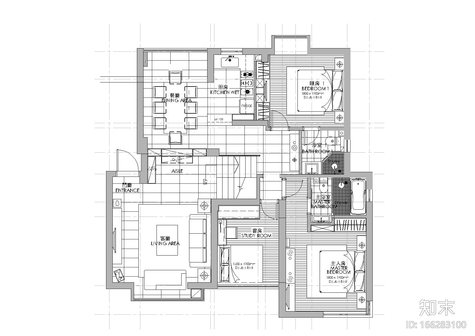 [福建]厦门郑女士样板间CAD施工图+效果图cad施工图下载【ID:166283100】