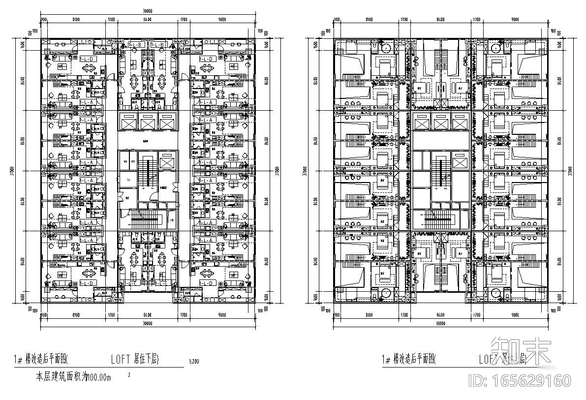 LOFT办公公寓楼户型设计图施工图下载【ID:165629160】