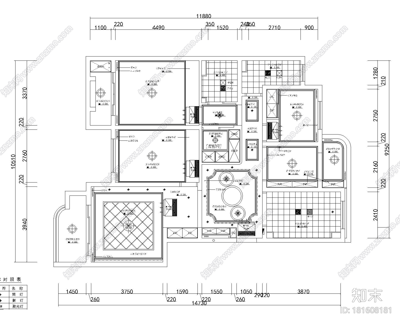 欧式田园风四室两厅施工图设计（附效果图）cad施工图下载【ID:181608181】