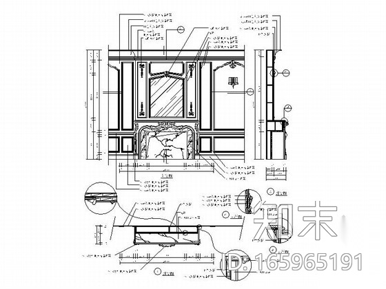 中欧式背景墙CAD节点详图施工图下载【ID:165965191】