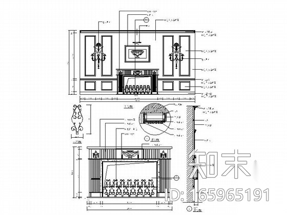 中欧式背景墙CAD节点详图施工图下载【ID:165965191】