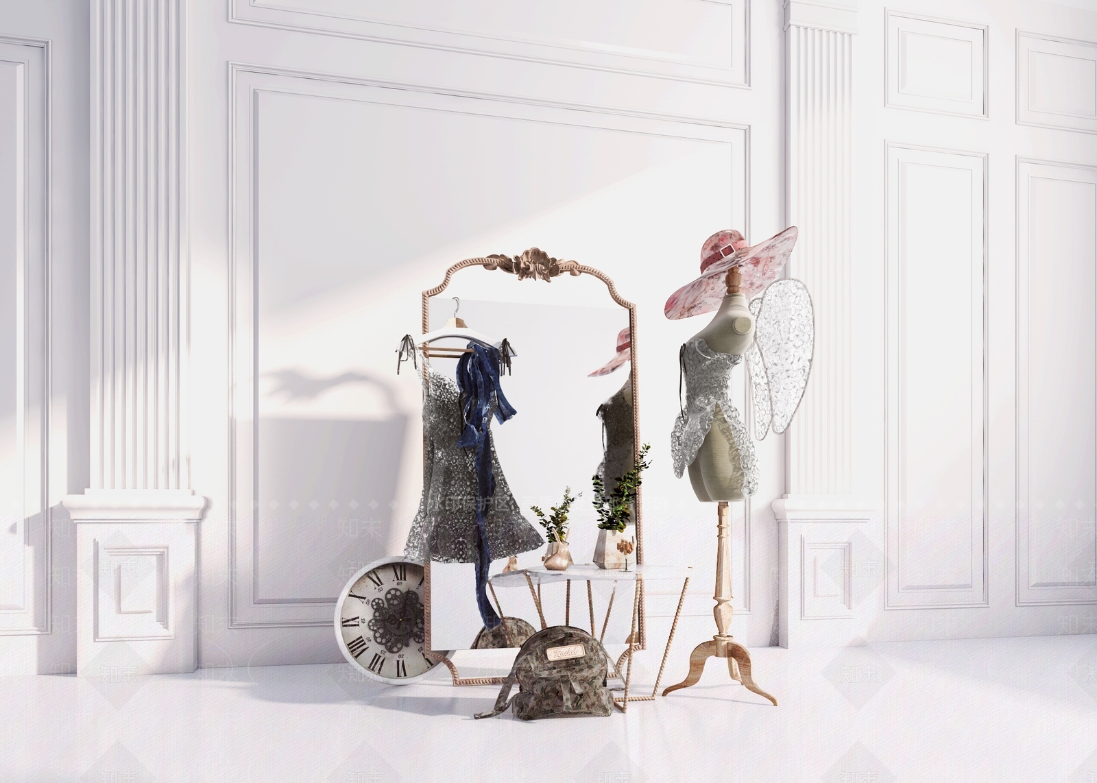 简欧欧式全身试衣镜3D模型下载【ID:833420746】