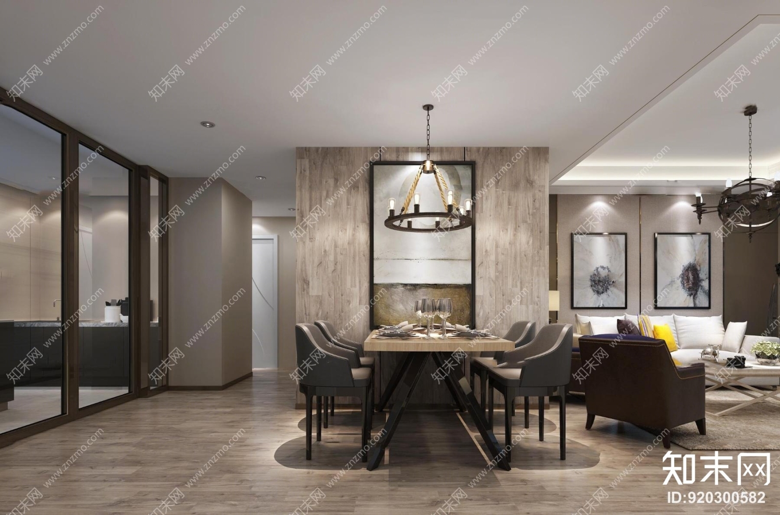 现代工业客厅餐厅3D模型下载【ID:920300582】