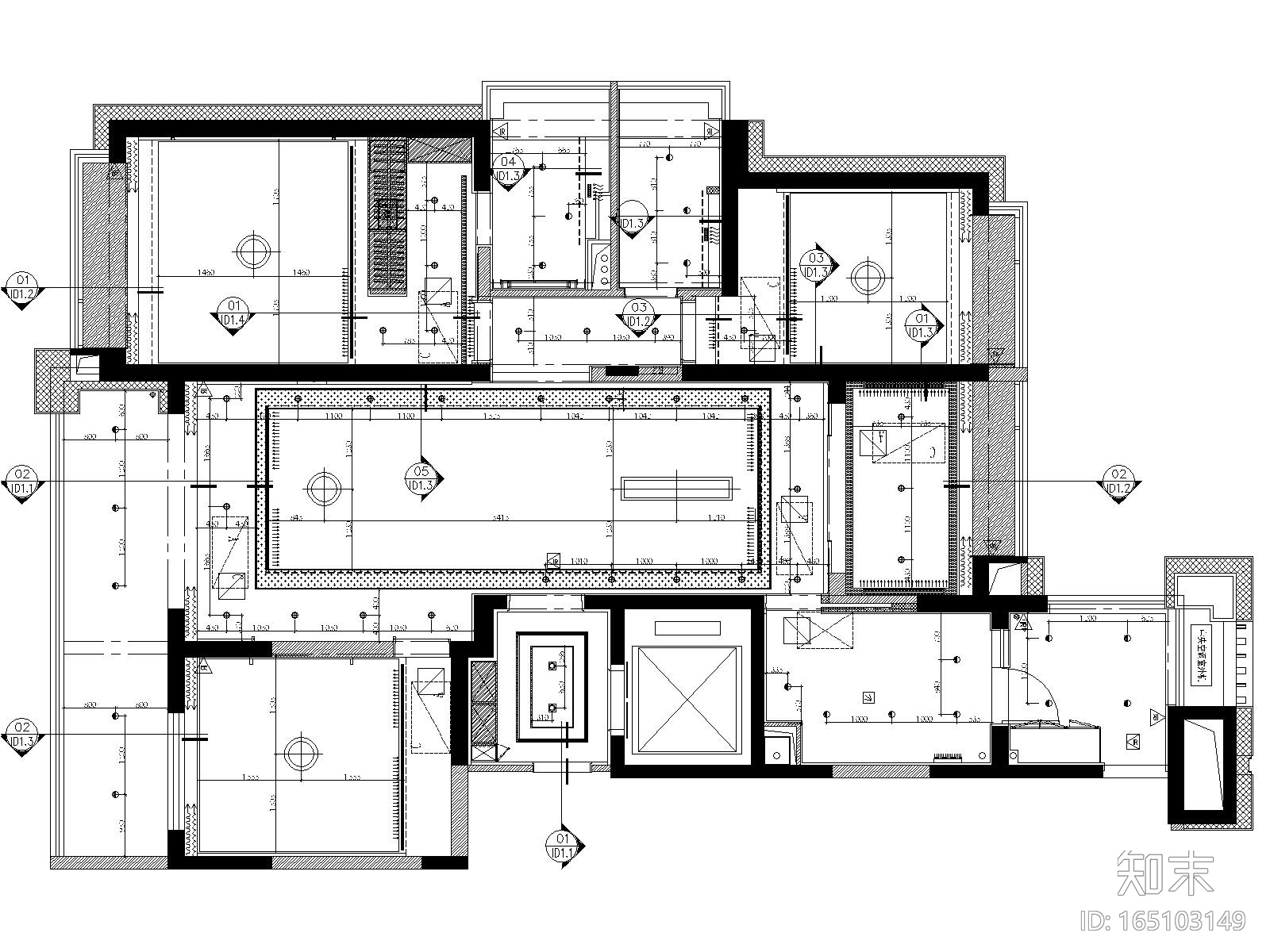 上海珠江铂世·外滩界三居室样板间施工图纸cad施工图下载【ID:165103149】