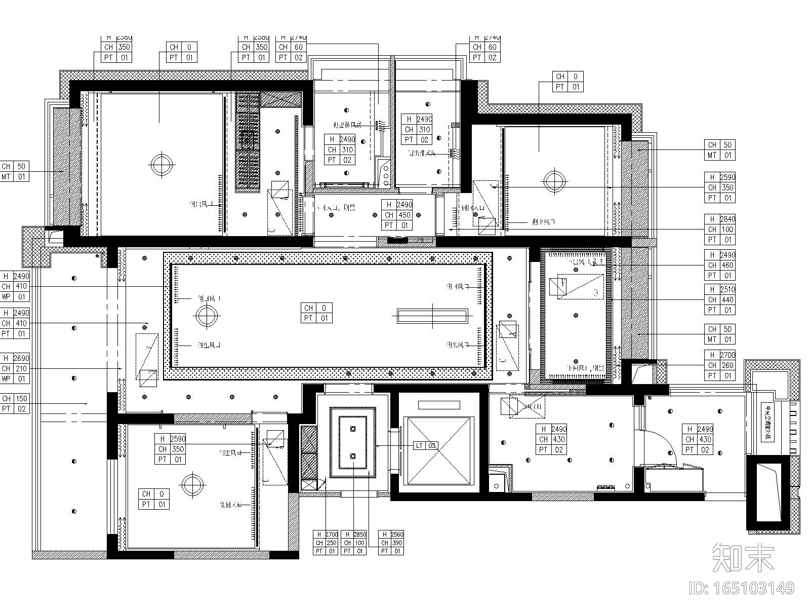 上海珠江铂世·外滩界三居室样板间施工图纸cad施工图下载【ID:165103149】