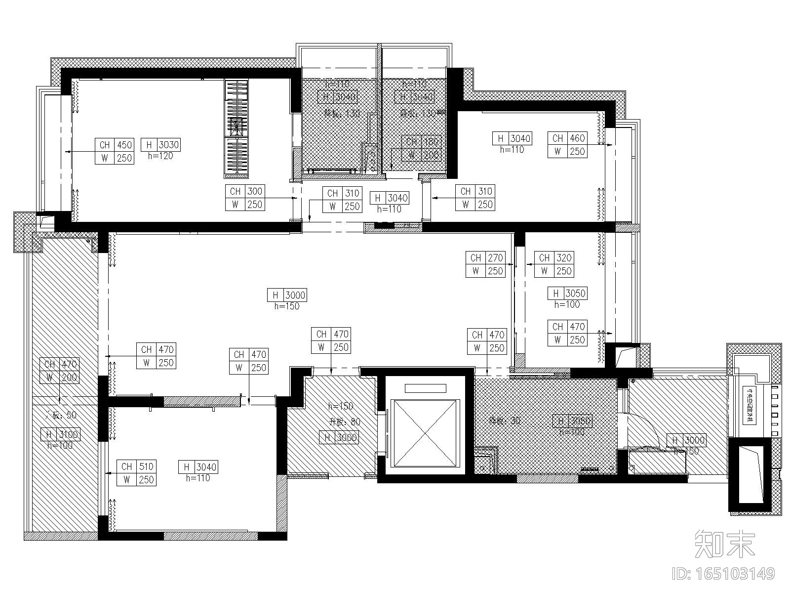 上海珠江铂世·外滩界三居室样板间施工图纸cad施工图下载【ID:165103149】