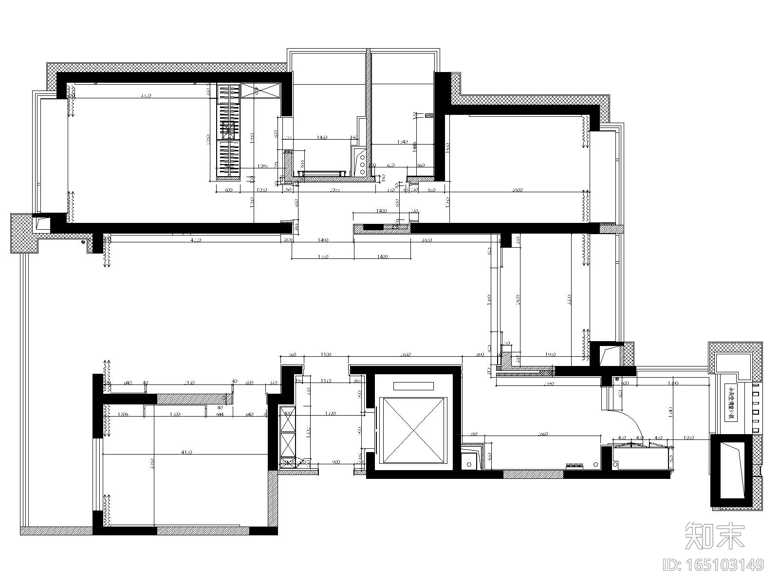 上海珠江铂世·外滩界三居室样板间施工图纸cad施工图下载【ID:165103149】