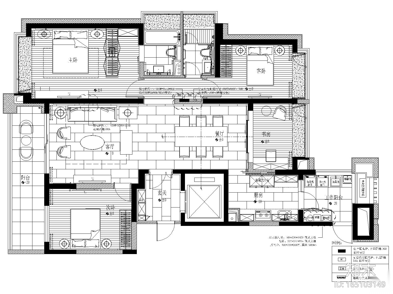 上海珠江铂世·外滩界三居室样板间施工图纸cad施工图下载【ID:165103149】