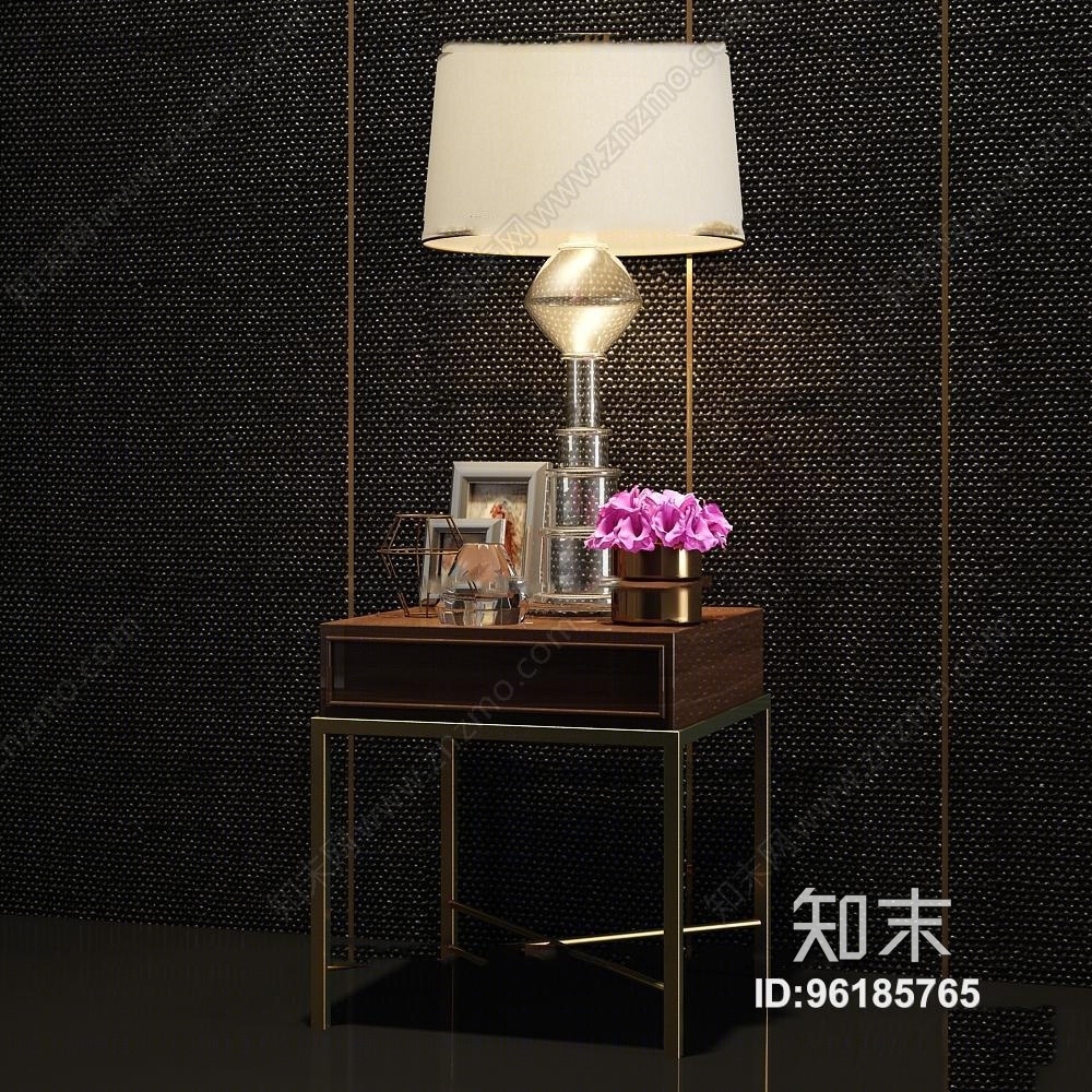 现代床头柜台灯组合3D模型下载【ID:96185765】