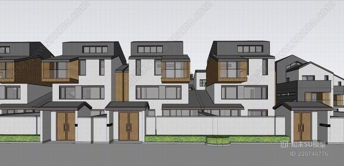 新中式联排别墅+现代高层住宅SU模型下载【ID:228748776】