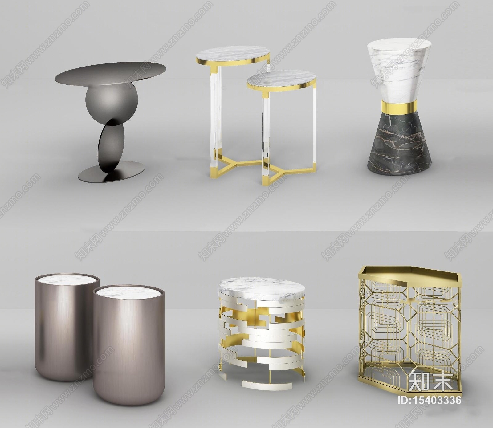现代金属圆几组合3D模型下载【ID:15403336】