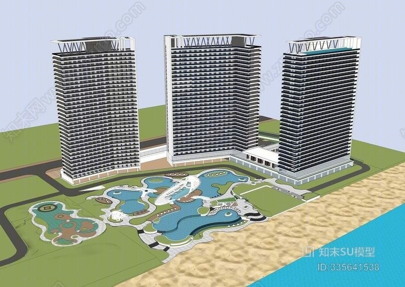 现代滨海酒店SU模型下载【ID:335641538】