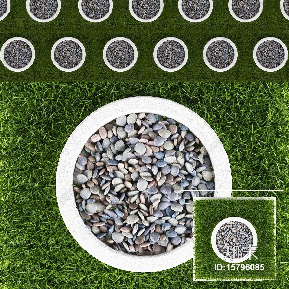 现代鹅卵石草坪3D模型下载【ID:15796085】