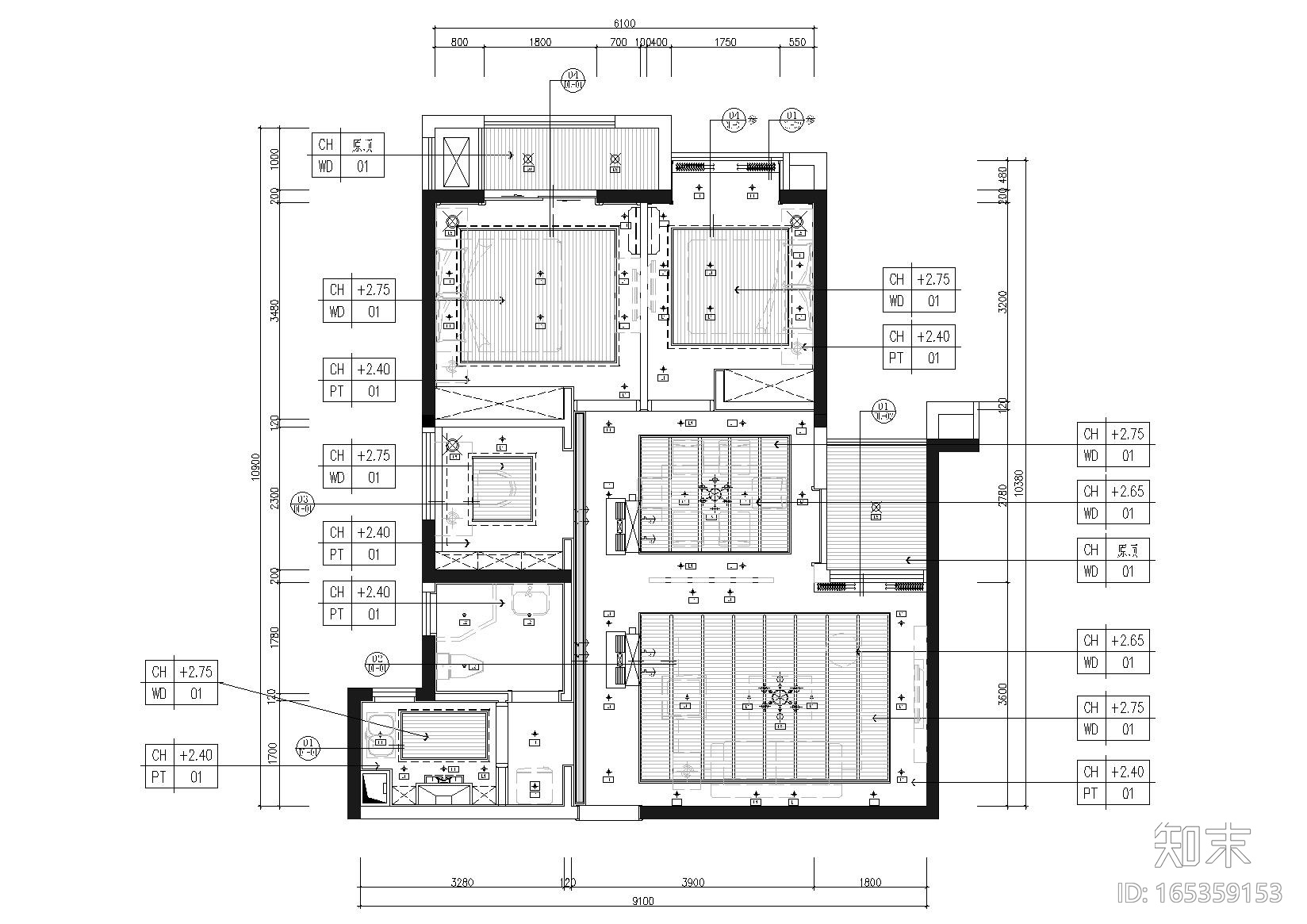 [福州]90㎡二居室现代样板房施工图+实景图施工图下载【ID:165359153】