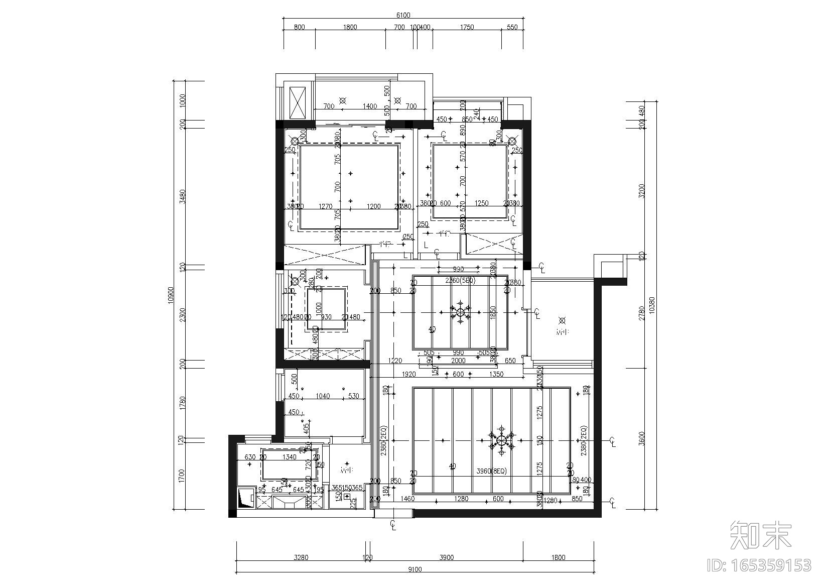 [福州]90㎡二居室现代样板房施工图+实景图施工图下载【ID:165359153】