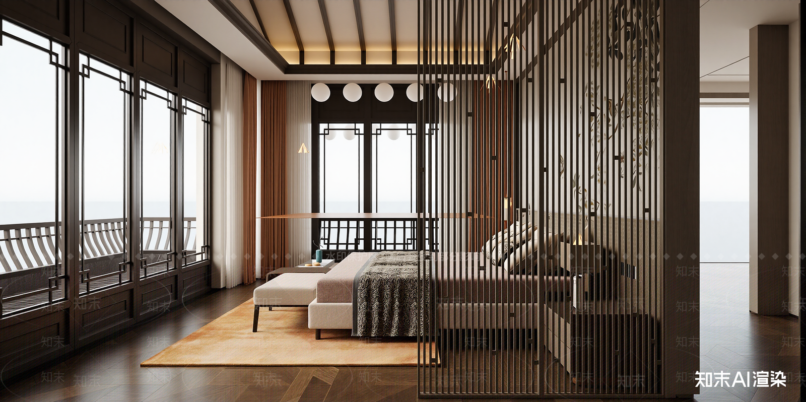 新中式家居卧室SU模型下载【ID:1216000796】