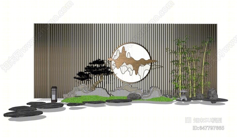 中式庭院小品SU模型下载【ID:647797665】