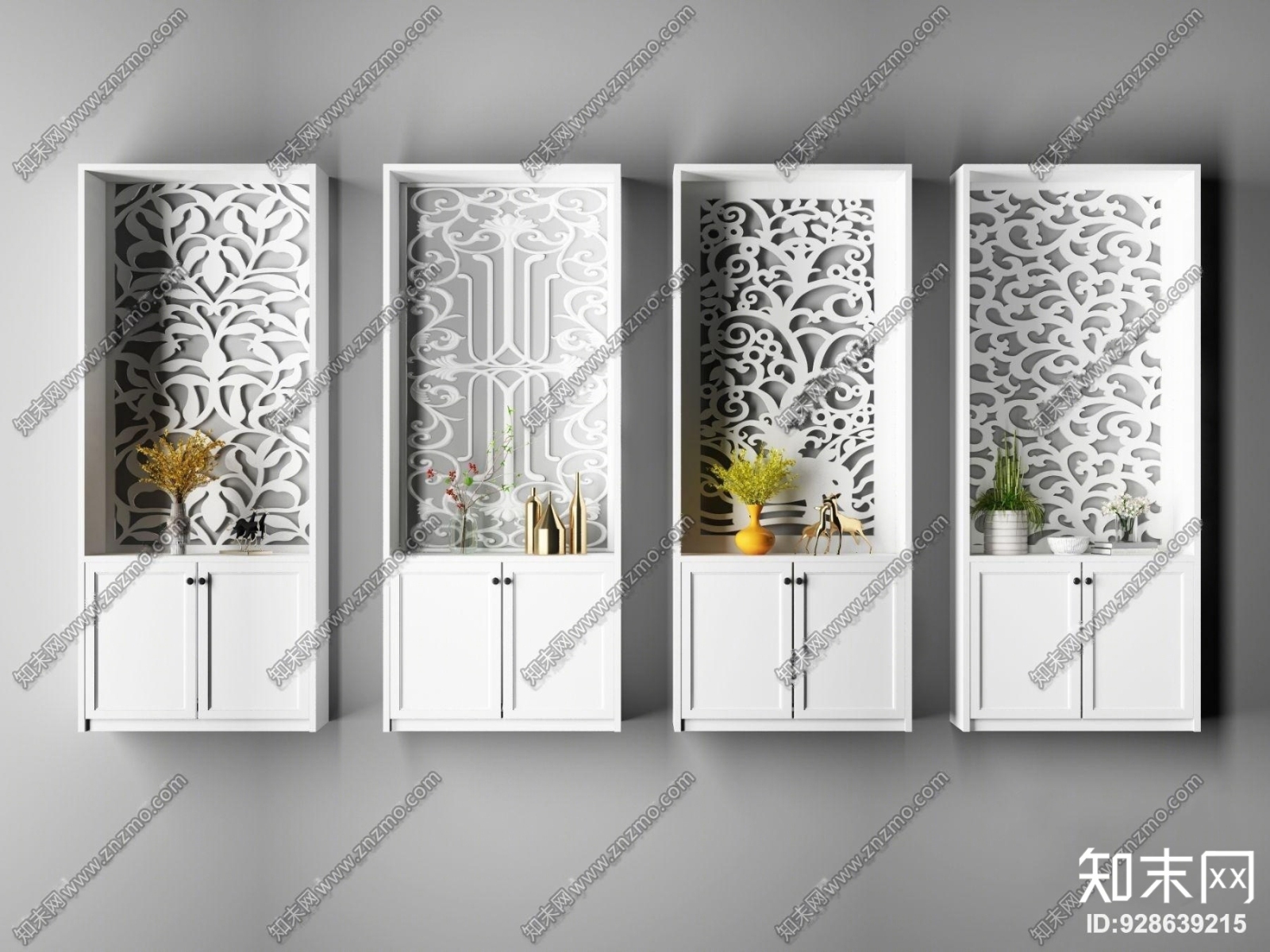 简欧装饰柜隔断摆件组合3D模型下载【ID:928639215】