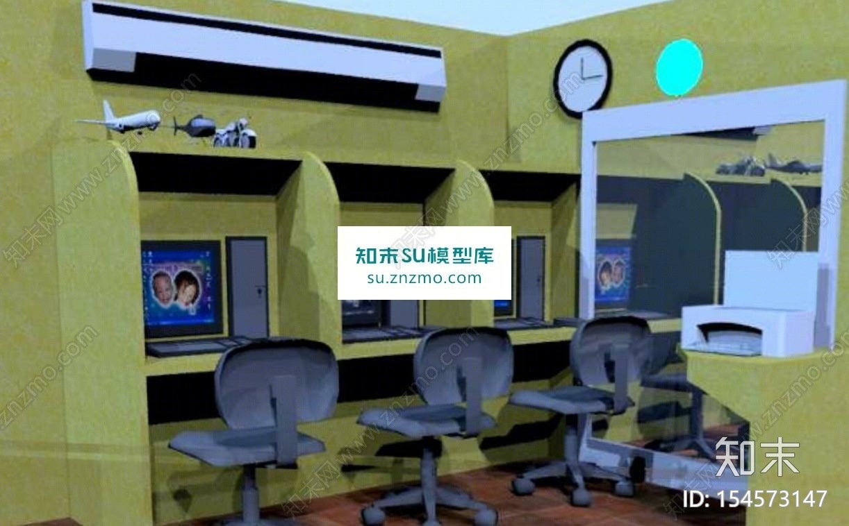 现代室内网吧包间SU模型下载【ID:154573147】