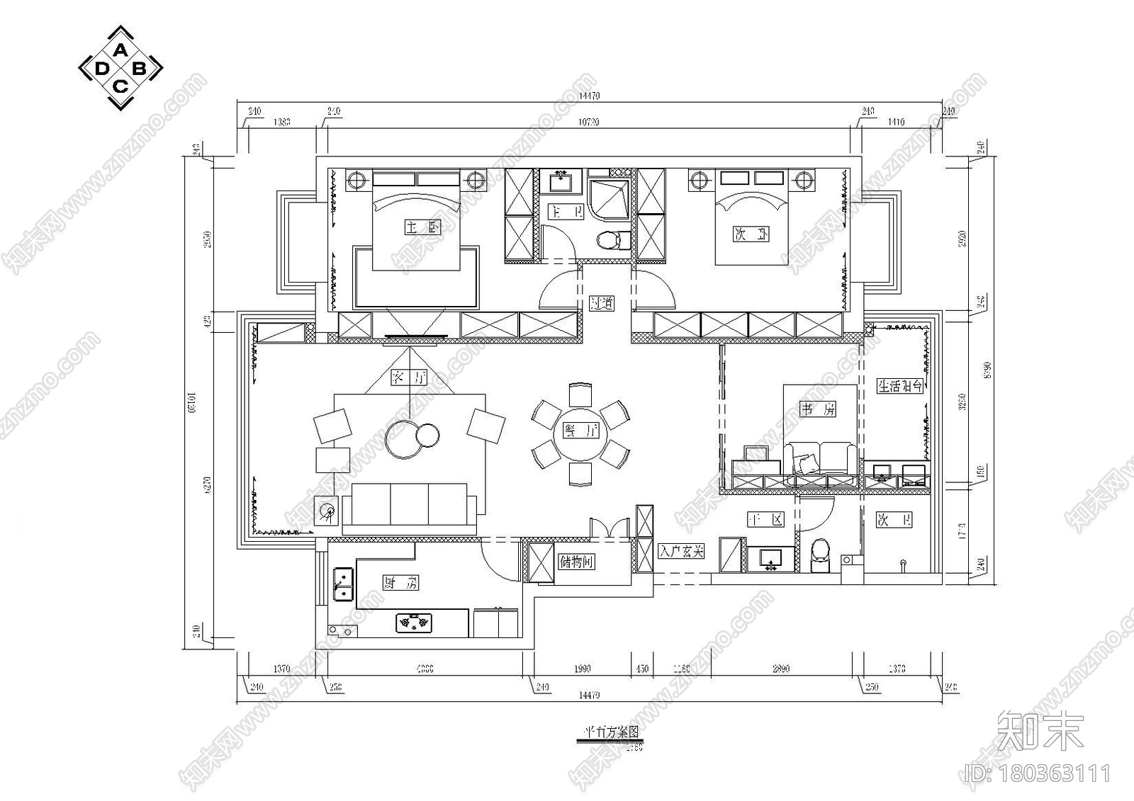 [浙江]杭州现代二居室家装住宅设计施工图施工图下载【ID:180363111】