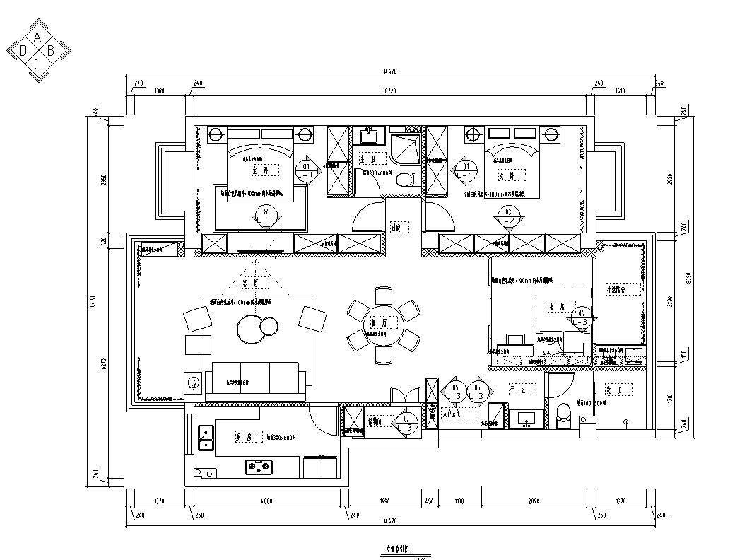 [浙江]杭州现代二居室家装住宅设计施工图施工图下载【ID:180363111】