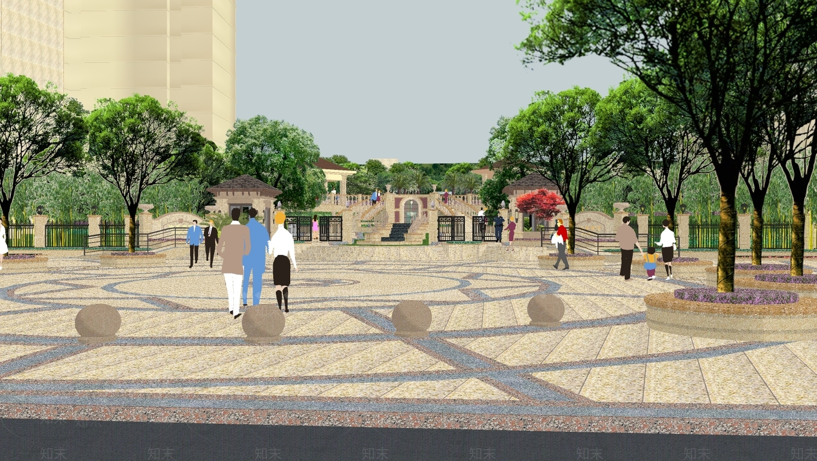 欧式住宅小区景观SU模型下载【ID:174393192】