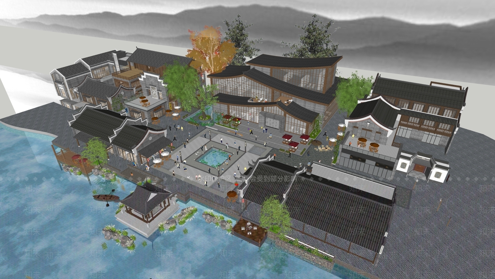 新中式商业街SU模型下载【ID:172380158】